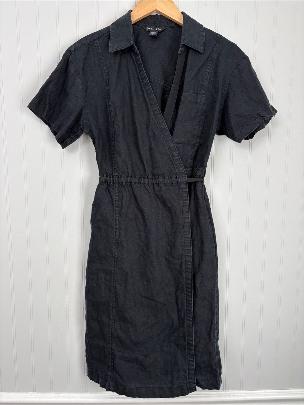 Athleta Playa Linen Short Sleeve Wrap Dress Women Size 4 Black